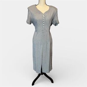 Vintage 1980s Whirlaway Frocks Women's 14 Black Houndstooth Cottagecore Dress